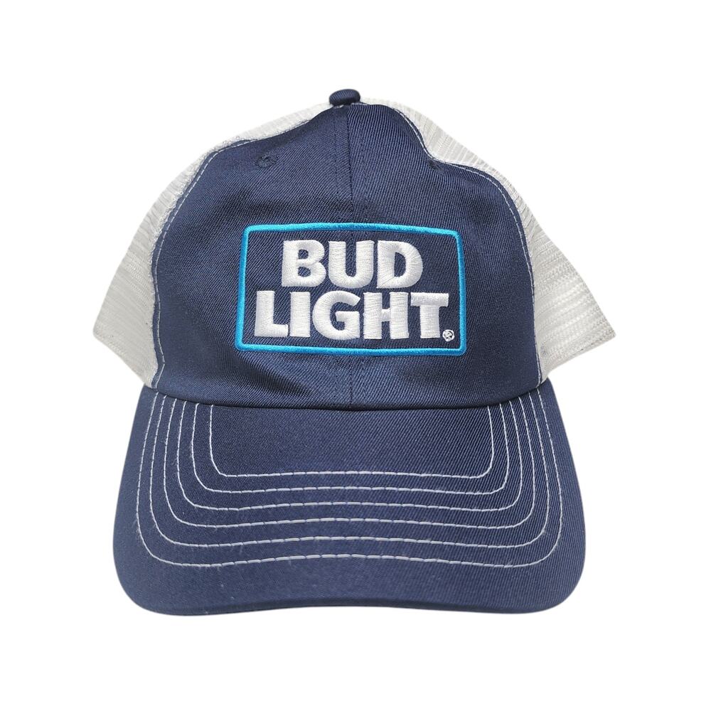 Bud Light Hat Trucker Baseball Adjustable Snapback Cap Mesh Blue White Beer Ale